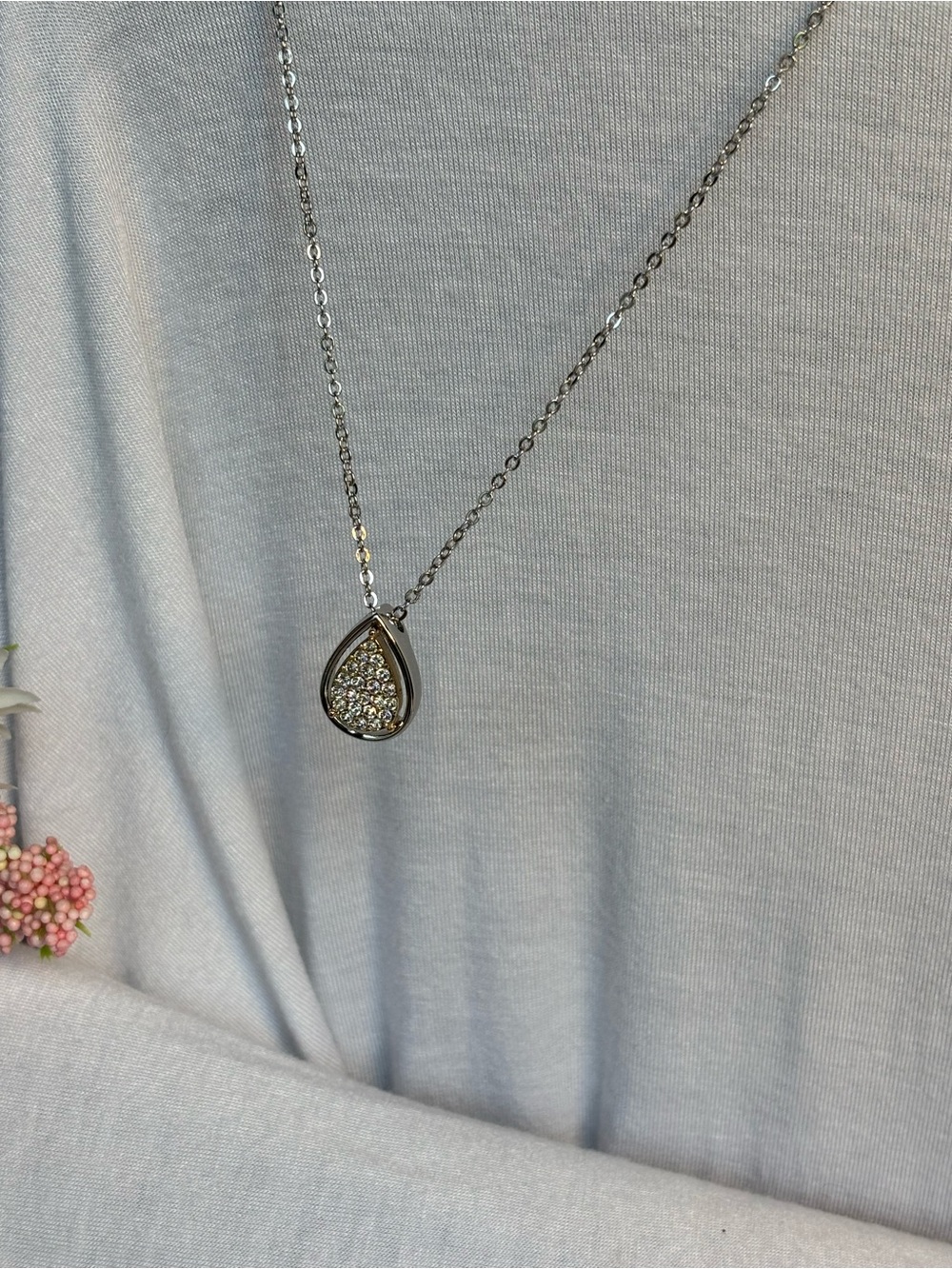 Park Lane Evie Silver and Gold Teardrop Pendant Necklace with Crystals - Picture 6 of 8